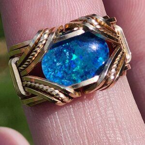 Vintage gold filled wire opal ring size 6
